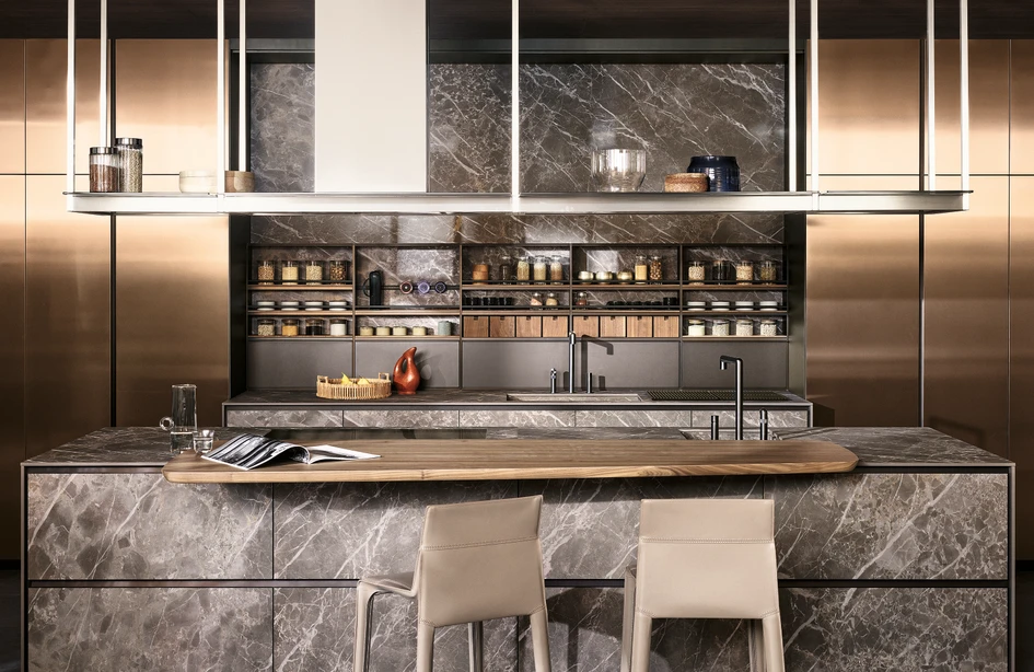 Die sanft abgerundete Sydney-Bar ist eine der neuen Optionen für Snack-Stationen. Sie fügt sich in das Design ein, bricht die Geometrien auf und ist ebenfalls in verschiedenen Ausführungen erhältlich