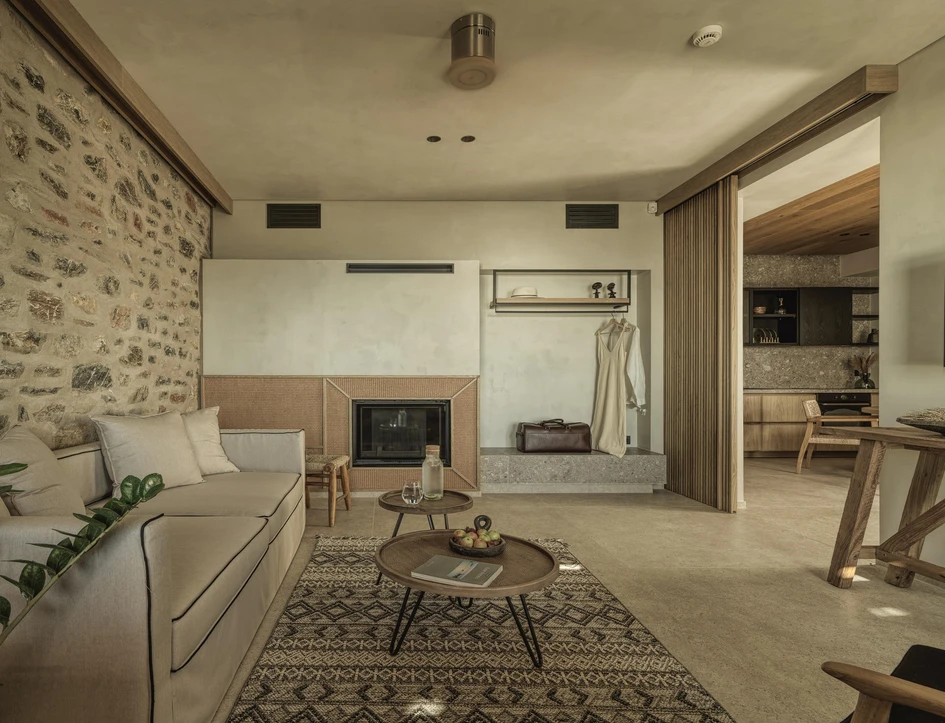 G2lab's Peliva Nature & Suites hotel combines natural materials, earthy tones and traditional construction methods to create the ultimate rustic rural retreat in the Greek countryside. Photos: ​​Dimitris Spyrou