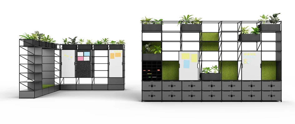 An adaptive, flexible, green backdrop helps to bring a homely atmosphere into the office, and allowing for the creation of temporary spaces for informal meetings or quiet retreat