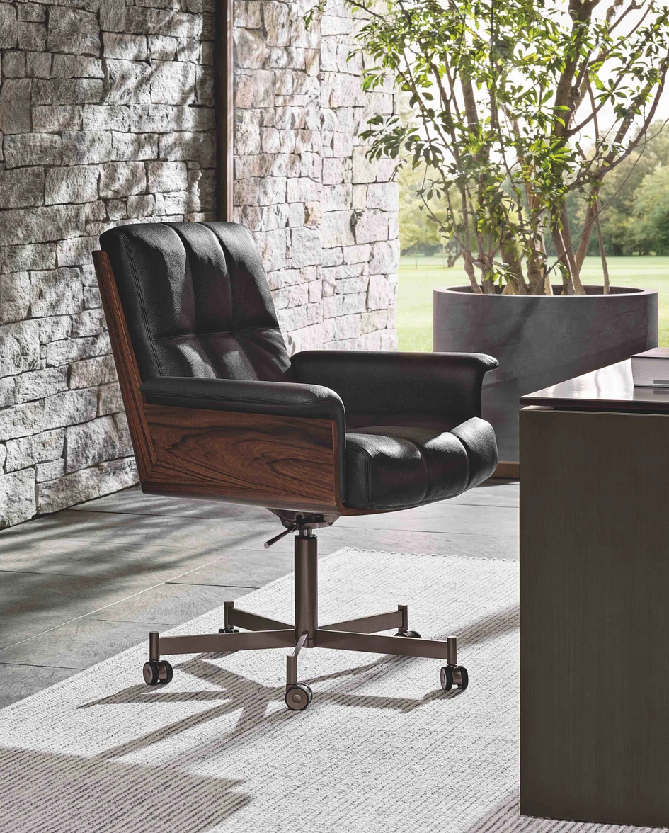The hero piece of Kogan’s new Daiki Studio line – the executive armchair, upholstered in leather