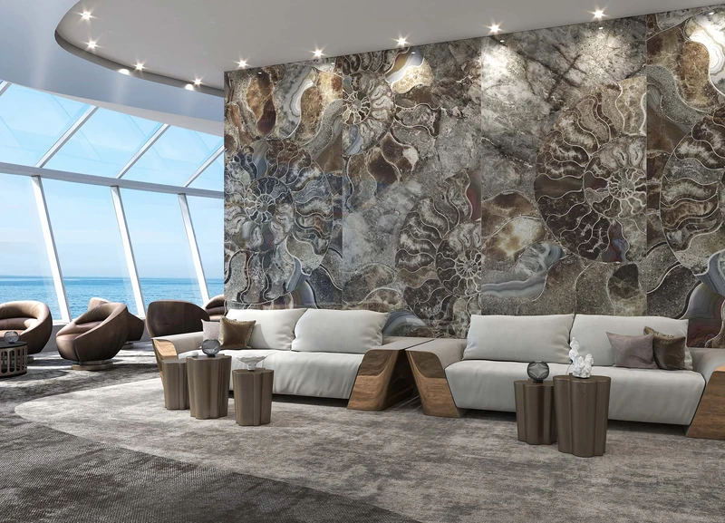 Dècora Glass combines beauty and practicality for the luxury sector, as seen here with the Shell panelling from the Mineral Collection