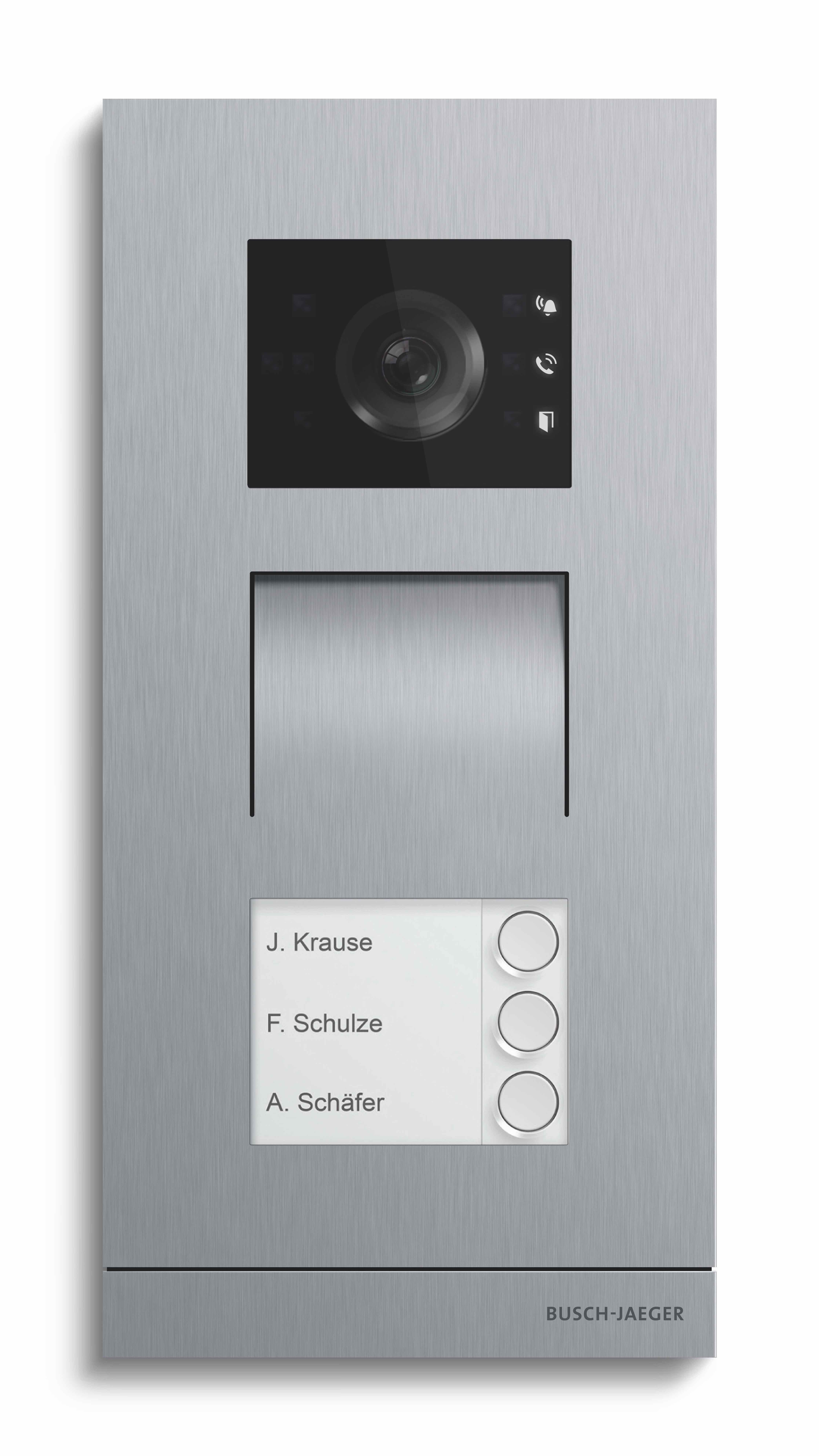 The timeless design of the Busch-Welcome® system speaks a clear, unobtrusive language and  is available in stainless steel and aluminium 