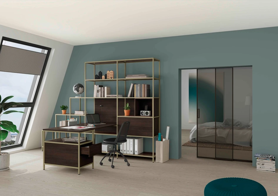 Das Regalsystem Creo von raumplus fügt sich schlüssig in modernes Wohndesign ein – zur Wahl stehen offene und geschlossenen Kastenmodule, Schubladen, verschiedene Rückwände, eine Kleiderstange und eine Schreibtischplatte