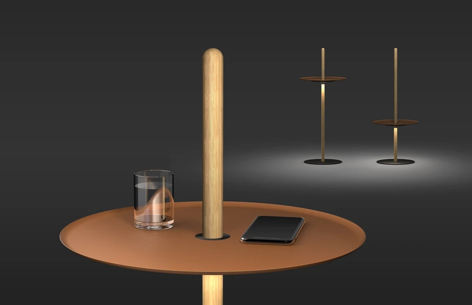 San Francisco-based lighting specialists Pablo Designs will show a new family of lights called Nivel. Seen here is Nivel Pedestal