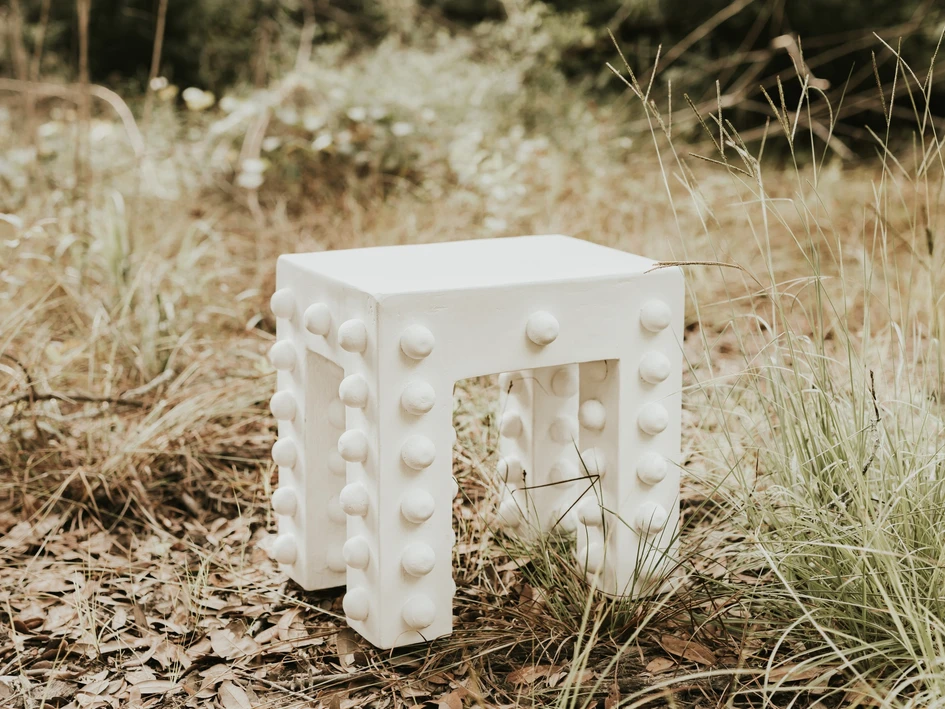 Brent Warr, from Atlanta, Georgia, will be showcasing his first solo body of work on the Look Book platform. Called the Woodfin collection, it includes this stool and is crafted from hand-painted plaster