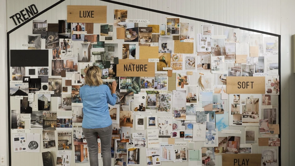 Caroline Van de Populiere, R&D director at Unilin Panels looking at Master Oak mood board