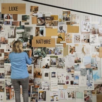 Caroline Van de Populiere, R&D director at Unilin Panels looking at Master Oak mood board