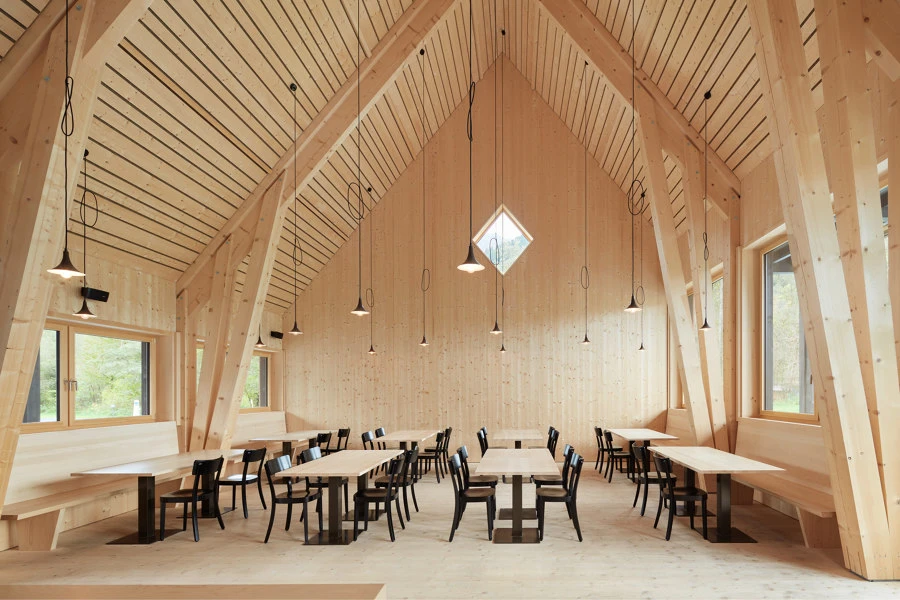 Local wood is the star of the building's interior. Photo: Ralph Feiner
