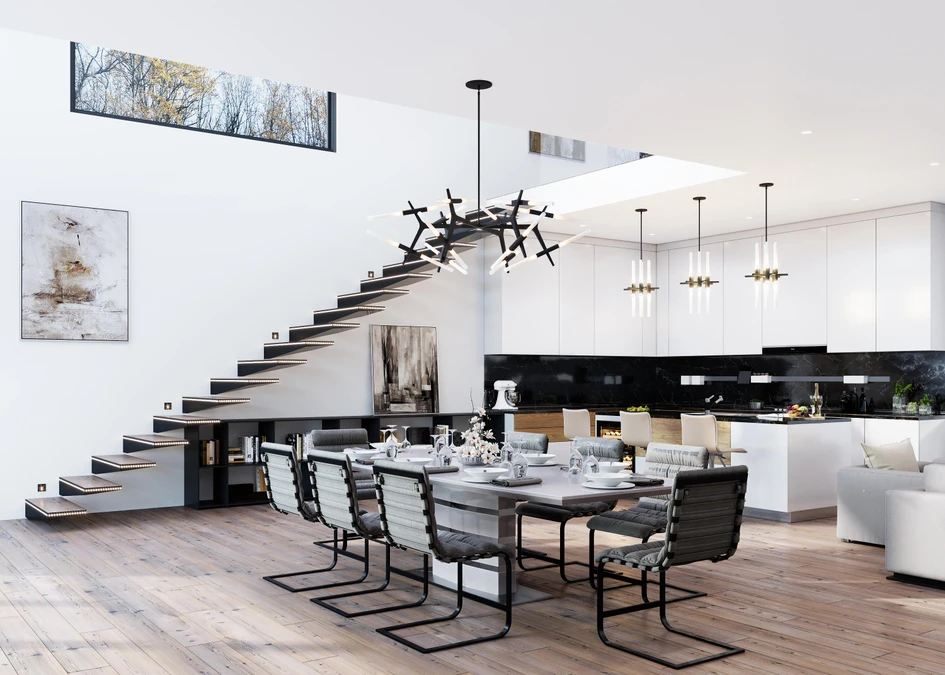 Cantilevered 'floating' stairs are the most visually striking option, if you have the stomach for them