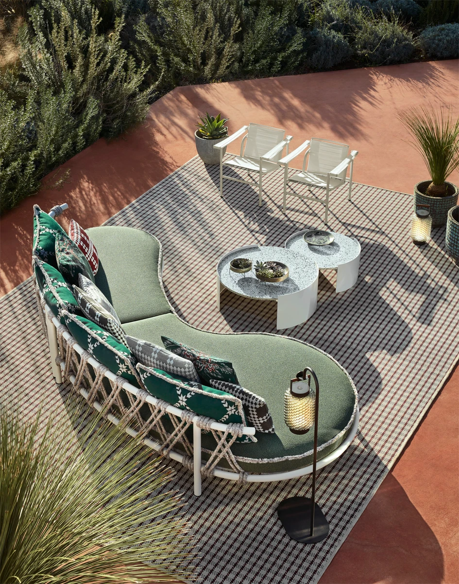 The Trampoline armchair and two-seater sofa, along with three combinable modules, pick up the same playful, curvilinear design of the love bed. Photos: DePasquale+Maffini