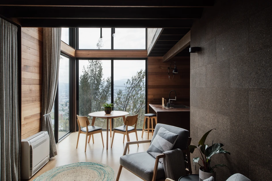 Gillian van der Schans' Birdhouse Studios are positioned on a hillside taking care to disturb as little of the natural scene as possible. Photo: Anjie Blair
