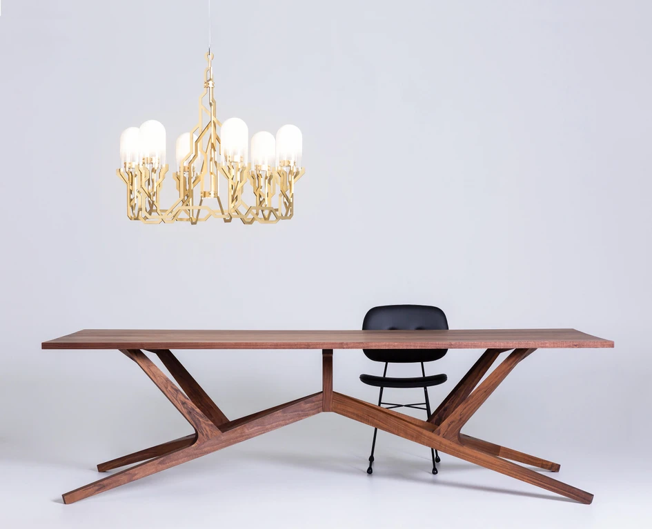 The Liberty table from moooi has an intricate frame that encourages diners to drop their food, just to get a closer look