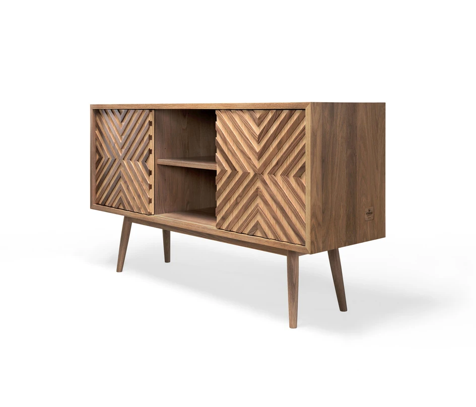 It's difficult to keep your hands off the Casanova sideboard's doors, with their dazzling pattern of oak and walnut strips