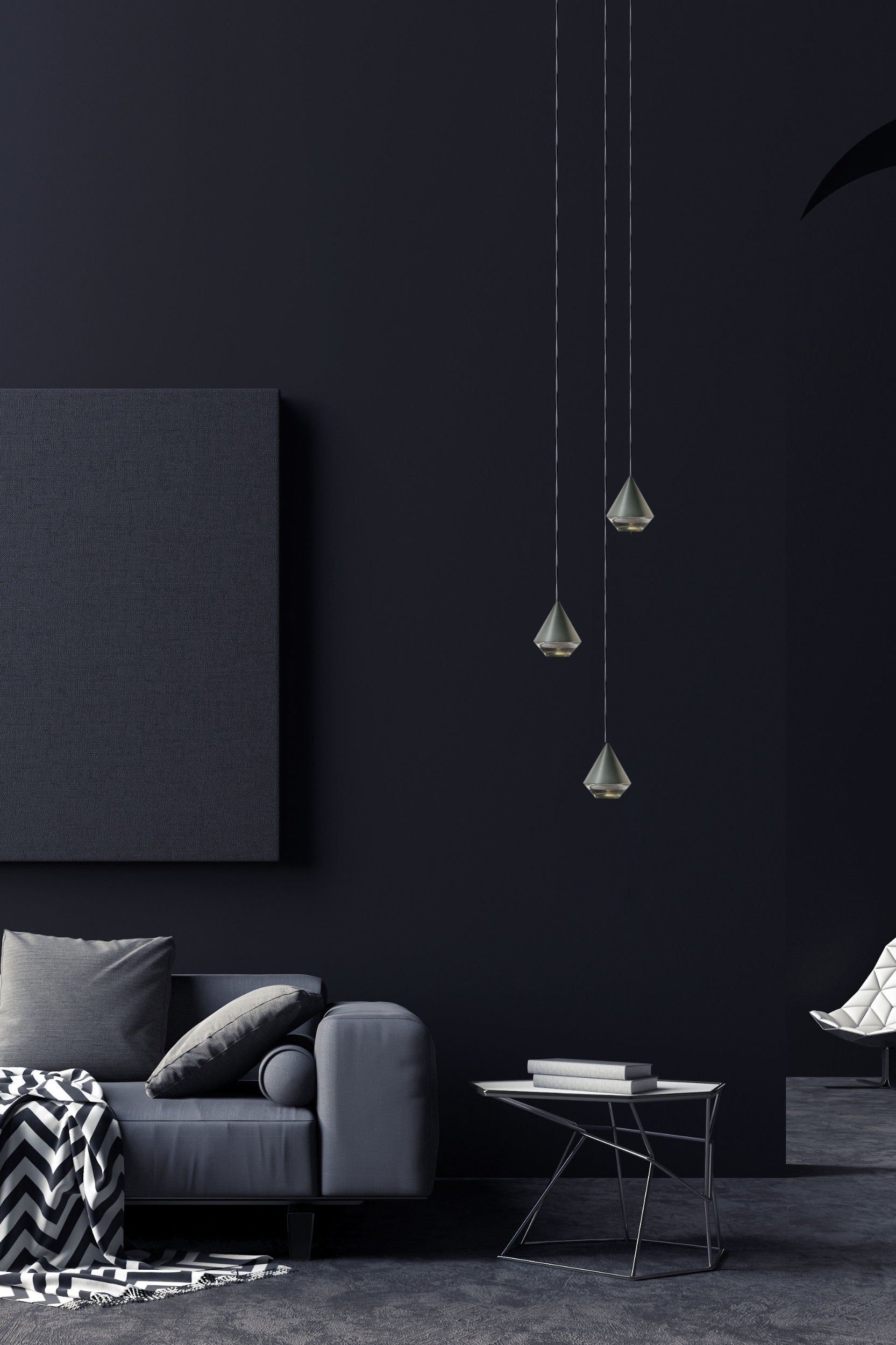 Chief designer Saleem Khattak explains the philosophy behind the brand (top). Another of Archilume's pendant lights, Alto, emits a flattering, warm light achieved by total internal reflection