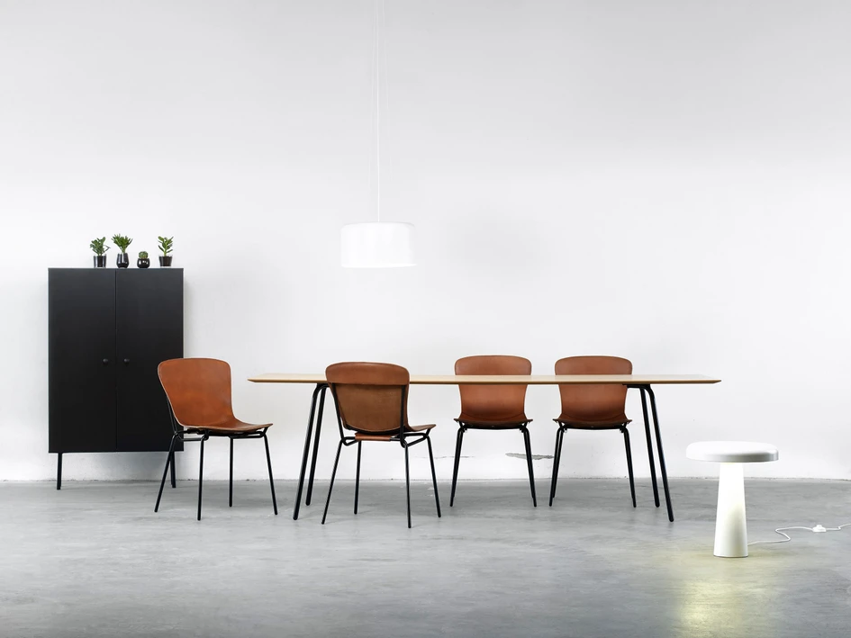 David design's Oto (top) and Hammock (bottom) seating collections feature wood frames and leather seats, respectively