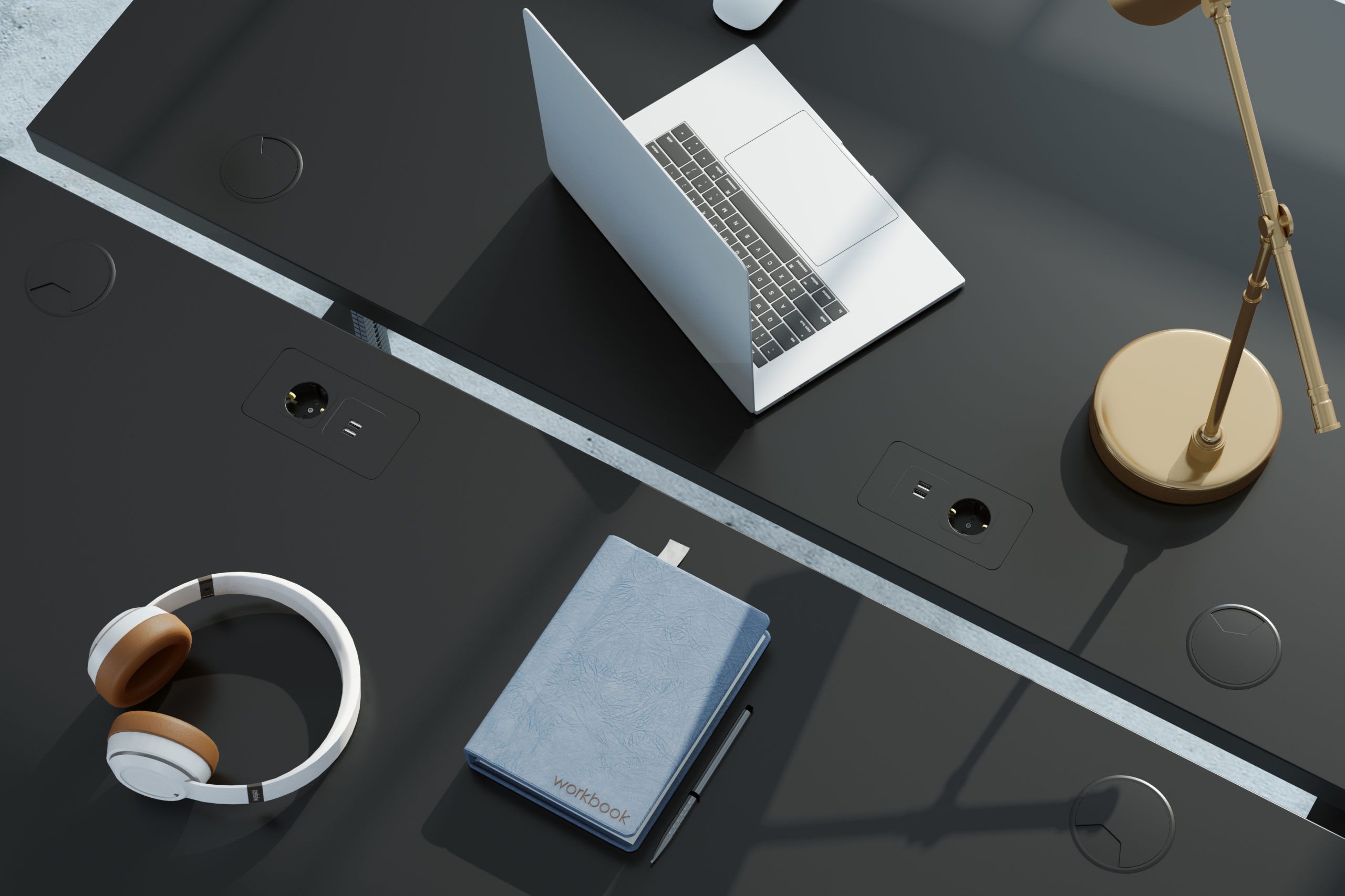 The Elements desk top features CABLETOP® technology, designed for efficiency and flexibility at work