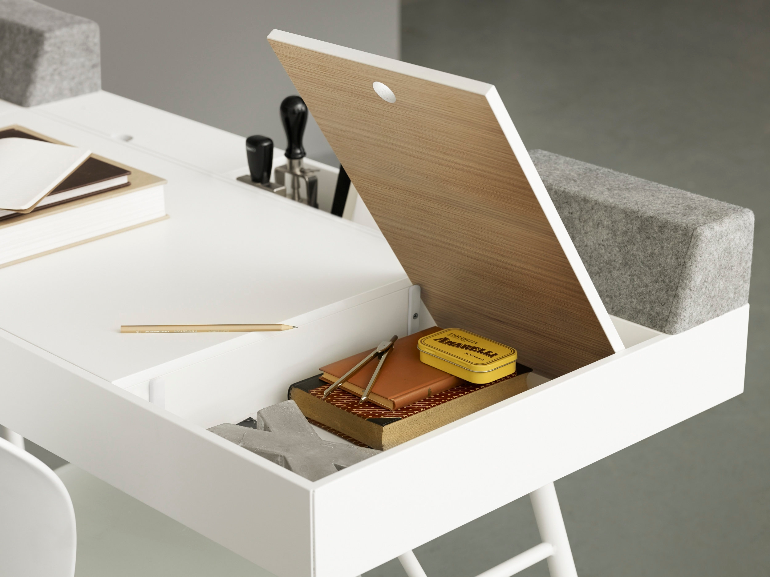 ‘Cupertino contains everything you need in a home office, combining workspace and storage; it even has cutouts inside the storage compartment to hide the wiring of your laptop and phone charger,’ says BoConcept’s Alessio Maiolino