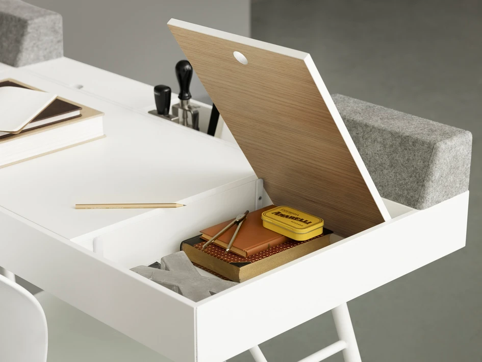 ‘Cupertino contains everything you need in a home office, combining workspace and storage; it even has cutouts inside the storage compartment to hide the wiring of your laptop and phone charger,’ says BoConcept’s Alessio Maiolino
