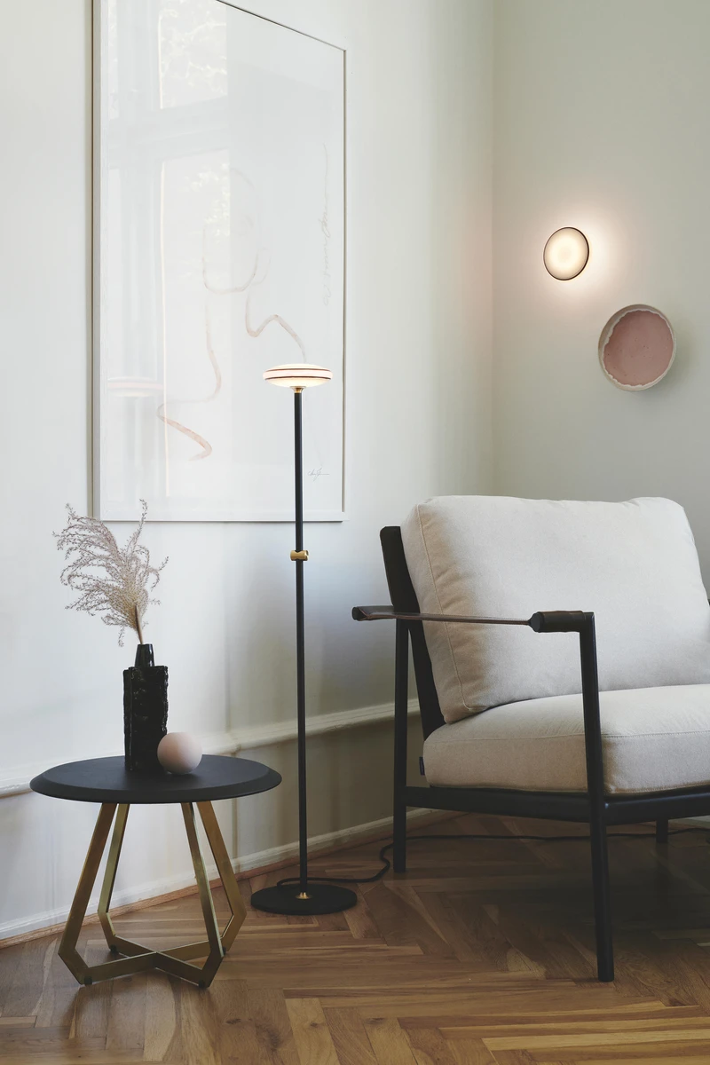 Shade's ØS1 lamp provides multiple remote-controlled adjustable-strength LED lights for dual functionality, serving both near- and far-seated users