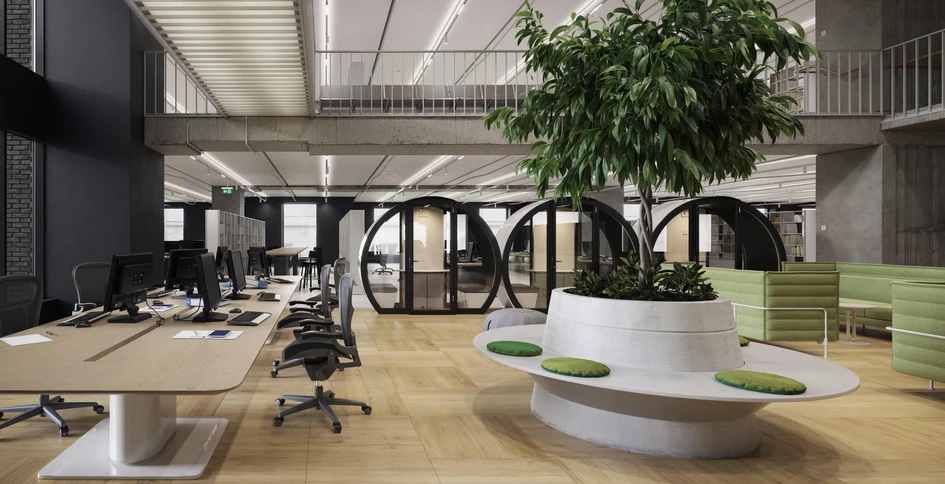 Götessons’ Half a Hut open-gabled pods for rest, work and meetings (top, middle) and The Meeting Pod Co.’s dome-like pods for team huddles (bottom)