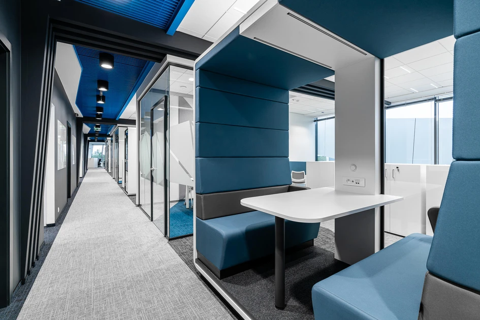 Strähle’s wood-framed Kubus I Micro (top) and Hushoffice’s HushMeet pod feature acoustic properties that keep noise out for solitary work, and in for more collaborative activities (middle, bottom)