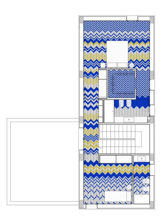 Contrasting mosaic tiles fall in Berlin’s U-Bahn (top) and chaotic herringbone patterns liven up Lotto 16’s easy-to-clean floor (middle, bottom). Photos: Royal Mosa (top), Filippo Poli (middle)