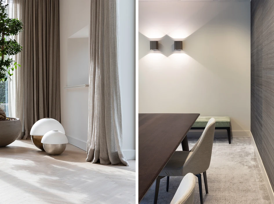 Left: residential project with curtain installation. Right: wall to wall contract rugs in an office board room. Photography: Alix Camille & DuPho