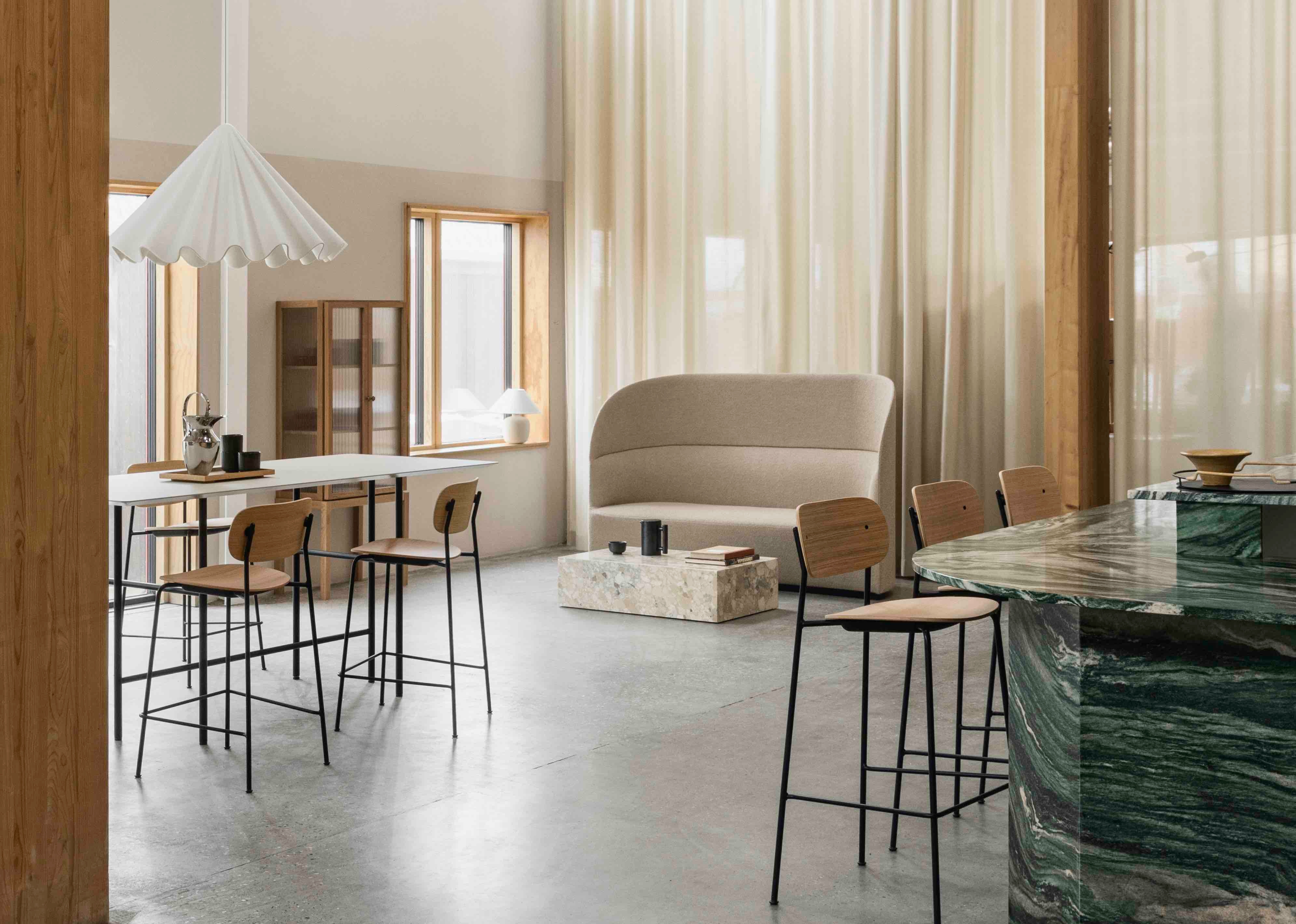 Danish design brand MENU’s latest furniture launches: the new Co Bar and Counter chairs, and the Tearoom High Back sofa