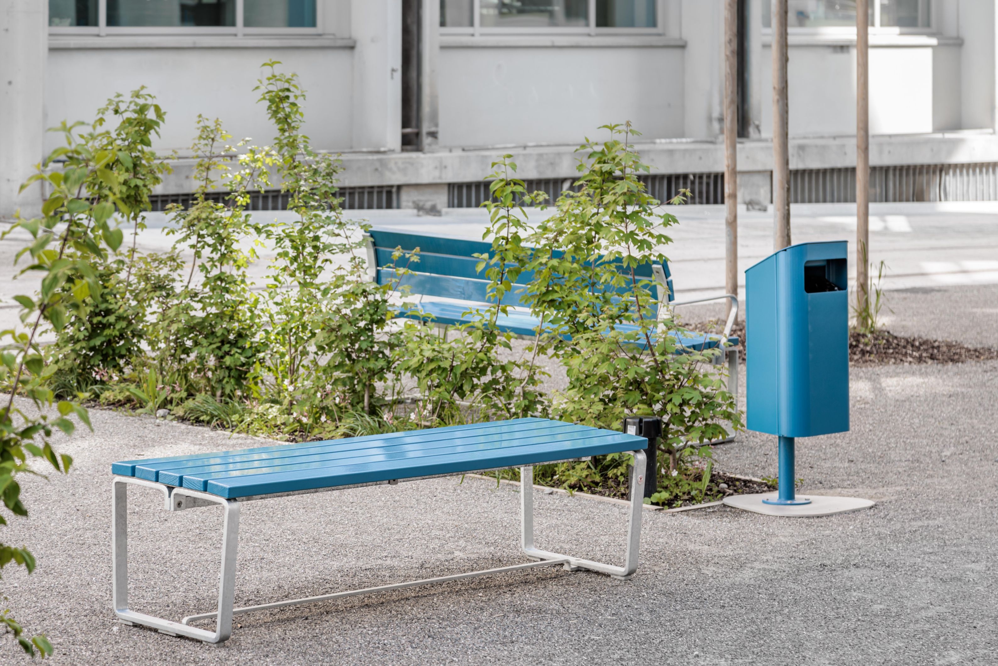 The collection encompasses the Akira roof system (top), the Kondo waste disposal bin and the Toya bench (bottom)