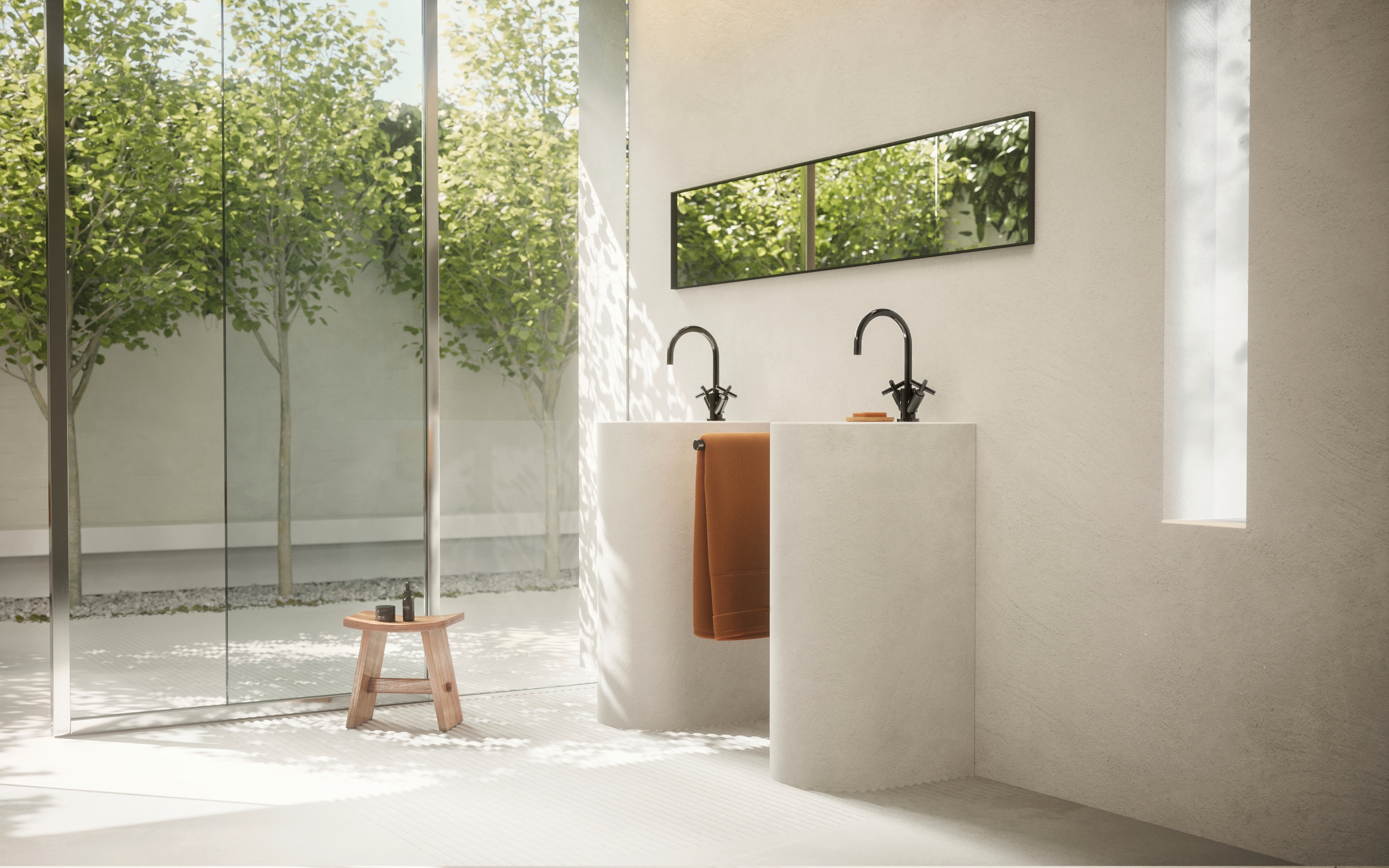 Tara as a freestanding variant (top). The original form of the classic Tara as a single-hole basin mixer (bottom)