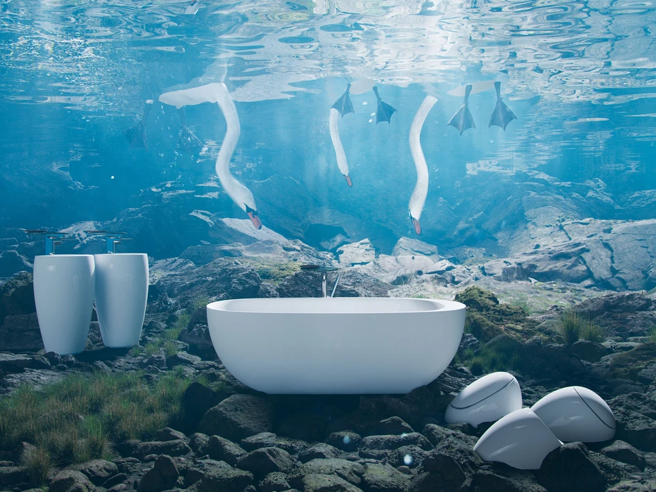 During Milan Design Week, LAUFEN space Milano plays host to a collaborative project between the company and architecture office Snøhetta in which elements from the ILBAGNOALESSI collection are merged with the natural world