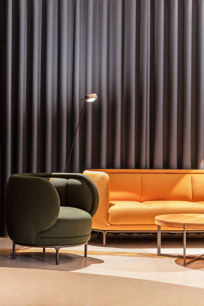 The curtains at Plac - Plateau Collaboratif’s Casa Tre Viste separate areas and cover walls (top), while Silent Gliss curtains (bottom) can be used for the same purpose. Photo: Mattia Balsamini (top)