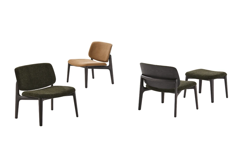 The Curve chair is the new made-to-last classic from Emmanuel Gallina. Inspired by nature and lightweight, it teams well with the other new pieces. Seen here with the Brera, Mush and and Hima screen