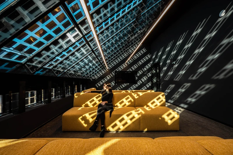 The integrated solar cells in the Student Residence Pavilion’s communal areas (top) create decorative shadows (middle, bottom) and a large portion of the building’s power needs. Photos: Marko Bankić