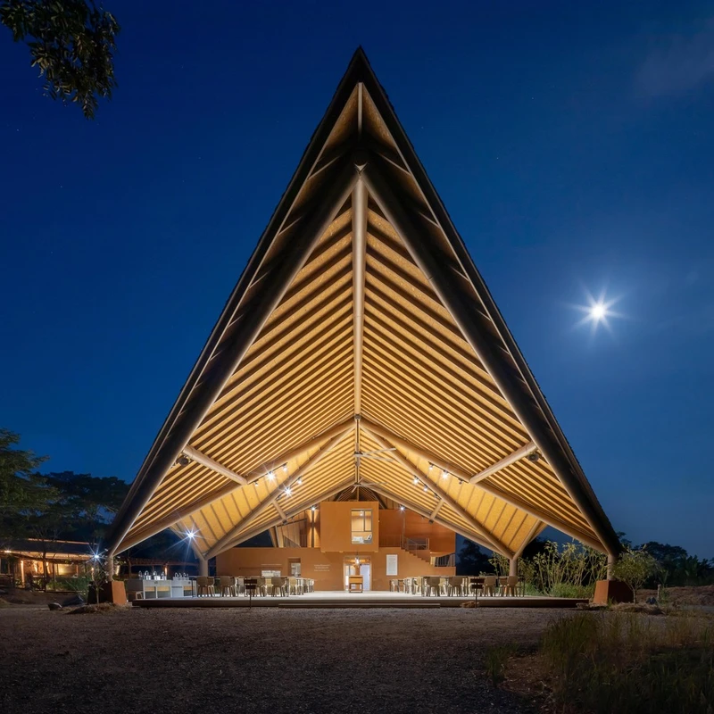 The strikingly angular PANNAR Sufficiency Learning Center attracts visitors from far and wide to learn about its philosophy, while aiding the local community. Photos: Ketsiree Wongwan