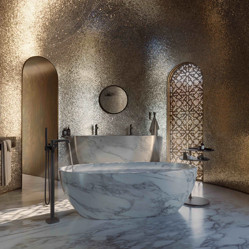 Other Distinctive concepts include Sarah Poniatowski's meditative beachside retreat in southwest France (top) and Hadi Tehrani's space inspired by public baths in the Middle East