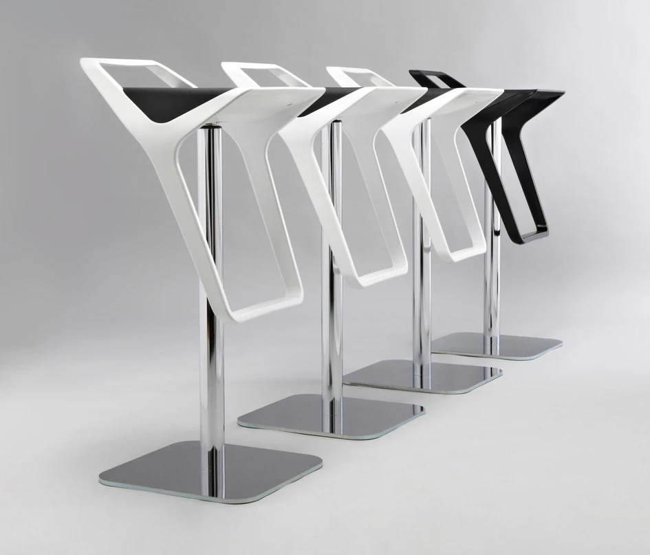 Bonaldo’s three-legged Plumage stool (top) makes contrasting easy, Team 7’s Ark stool (middle) stands up straight and Gaber’s Freedom stool (bottom) integrates a footrest