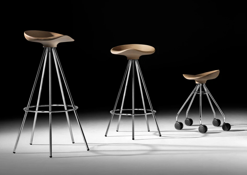 The Miura stool (top) from Plank injection-moulds polypropylene around a steel frame for rigidity, while BD Barcelona’s Jamaica Stool (bottom) stays stable with a five-point star base