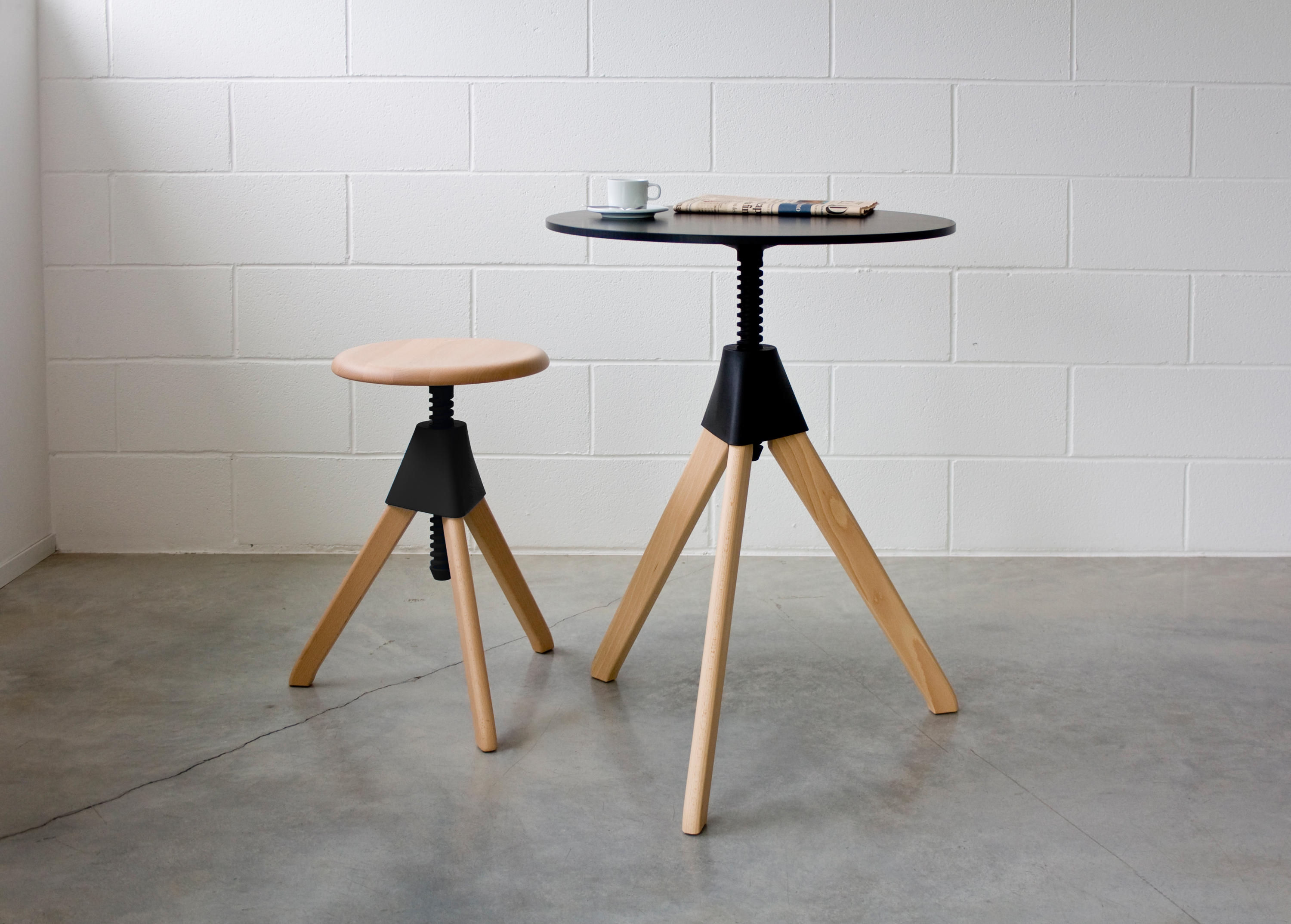 The DamST stool (top) effortlessly integrates armrests, the teardrop-shaped Fiorile stool (middle) reaches the perfect height and users can take the Tom & Jerry corkscrew stool (bottom) for a spin
