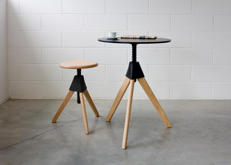 The DamST stool (top) effortlessly integrates armrests, the teardrop-shaped Fiorile stool (middle) reaches the perfect height and users can take the Tom & Jerry corkscrew stool (bottom) for a spin