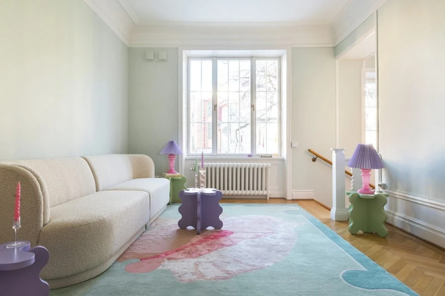 A four-storey townhouse in Stockholm was transformed into the new headquarters and salon of haircare brand Maria Nila by Swedish architecture firm ASKA, using pastel tones and organic shapes. Photo: Mikael Lundblad