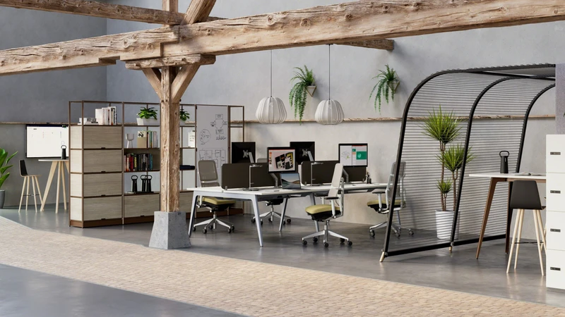 Castors make the reconfiguration of Lares Mobile (top) effortless, while Lares Meeting (bottom right) is a collection of collaborative tables in multiple shapes that create a comfortable and productive environment in any area