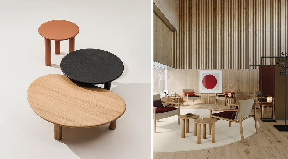 Barcelona-based studio Altherr Désile Park prioritised versatility with their Ghia table system. Available in two shapes, three heights and a multitude of natural materials, it can make a fitting constellation for any space