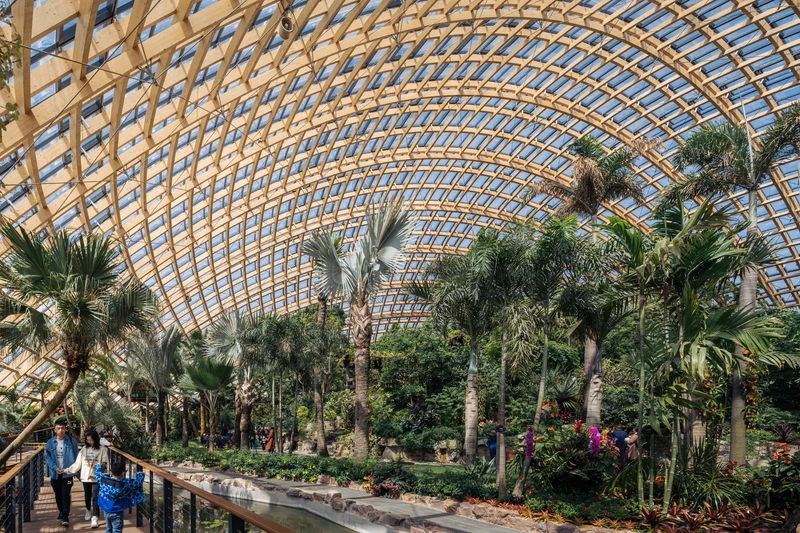 Taiyuan botanical gardens, nature museum and research centre add three glass- and timber-domed pods and various angular architectural features to the site of an old coal mine. Photos: CreatAR