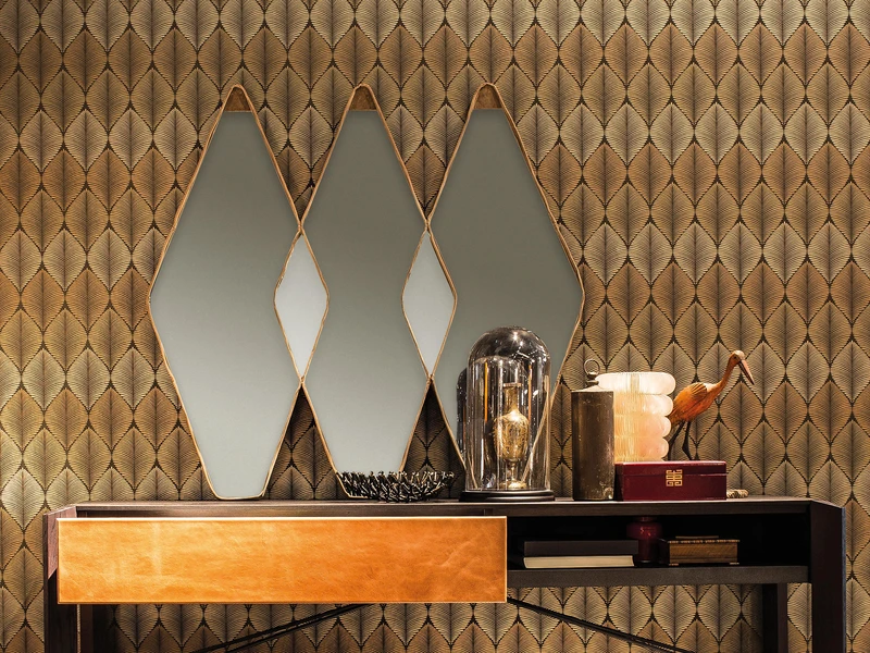 Arketipo’s 1920s-styled, velvet-wrapped Vanity Fair mirrors come as single rhombus shapes or as doubles and triples that share each other’s edges