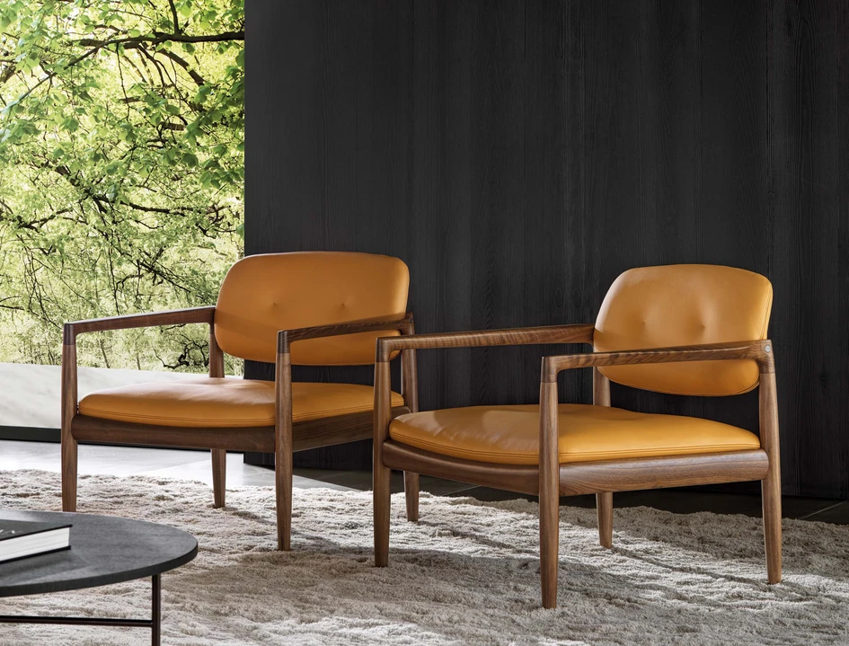 Dining and socialising in comfort: the Sendai sofa and armchairs (above) and Yoko armchair (below) in warm natural tones