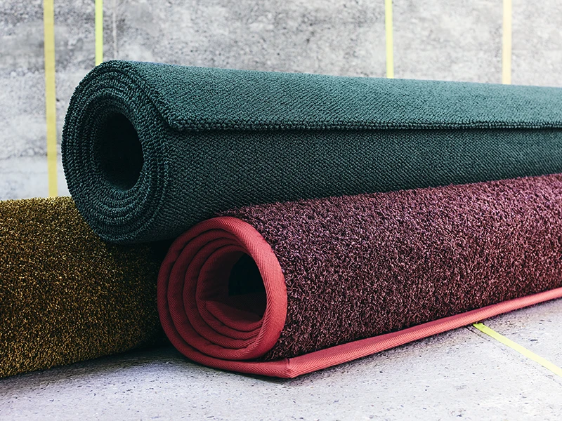 Above: examples of different coloured edging options. With these, too, specifiers can choose between leather or cotton edging, as well as fringe or custom designs. Below: Maxime, Skill x Chill and Poodle