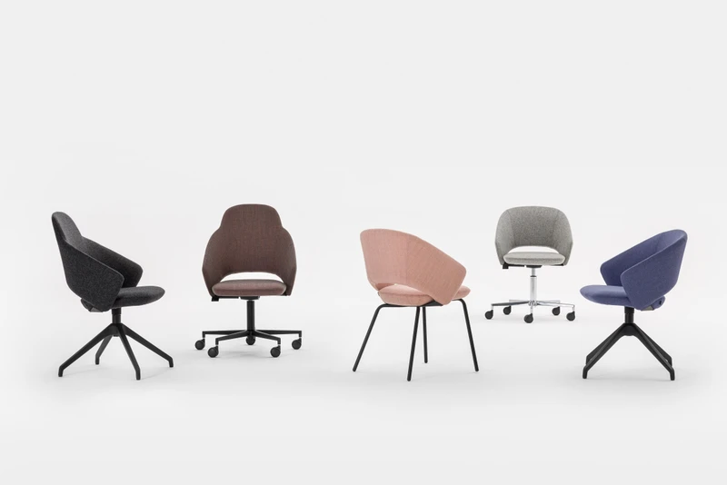 Icon has a classic tub shape, but the upholstered seat and back are separate to allow for independent movement. It comes with a low or high back, and a choice of five different bases