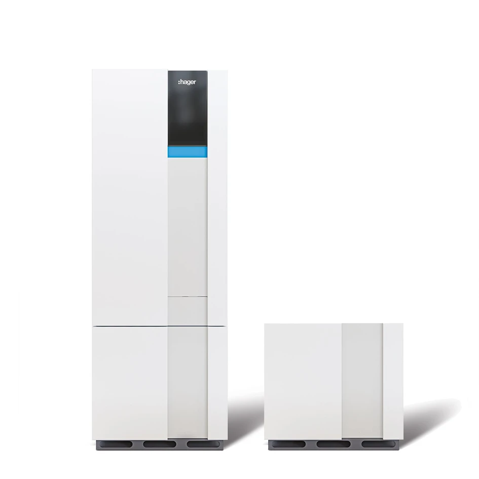 Hagers platzsparender Energiemanager (oben) und der Energiespeicher (unten) mit variabler Kapazität sorgen für Effizienz und Flexibilität in puncto Energienutzung