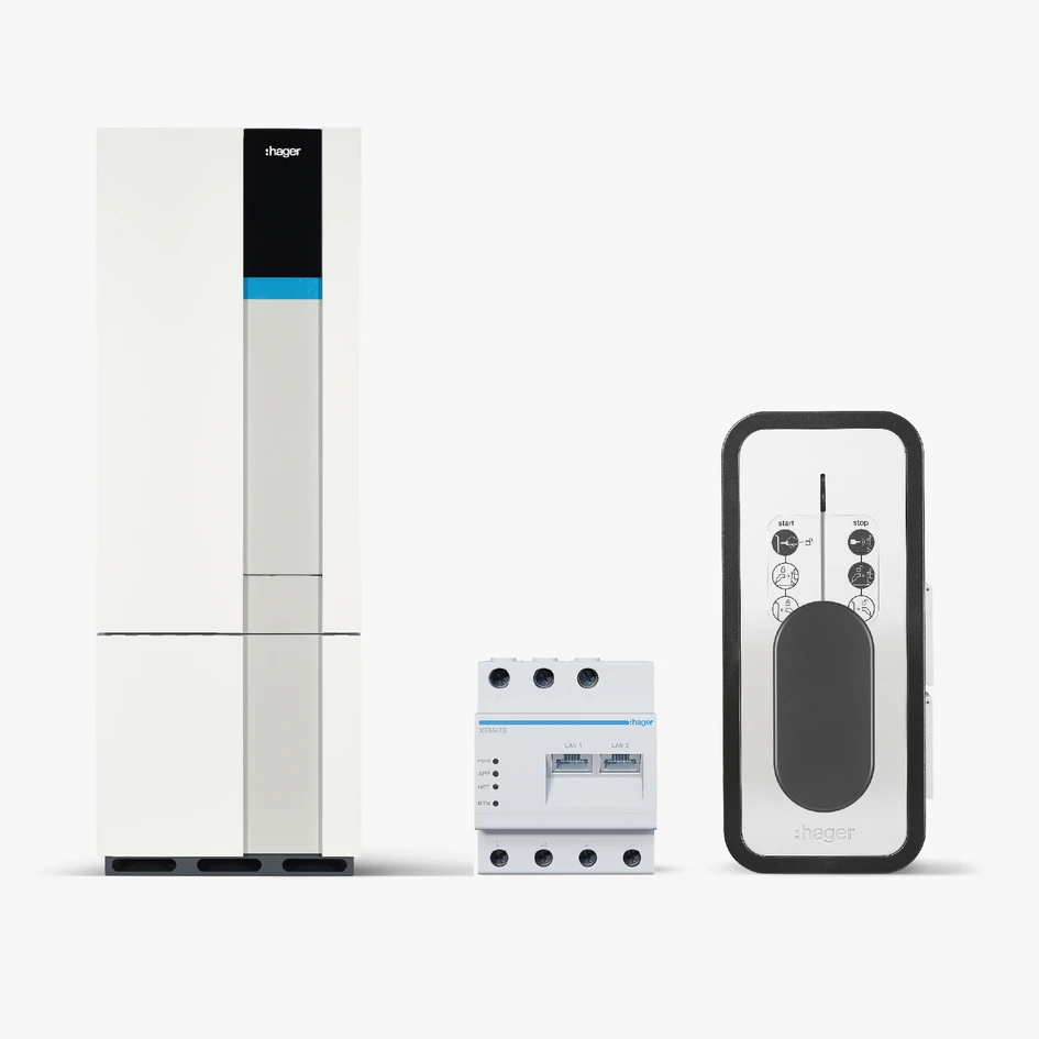 Das Energiemanagement System flow besteht aus Energiemanager, Energiespeicher und optionaler Ladestation und ermöglicht Ein- und Zweifamilienhäusern hohe Energieautarkie